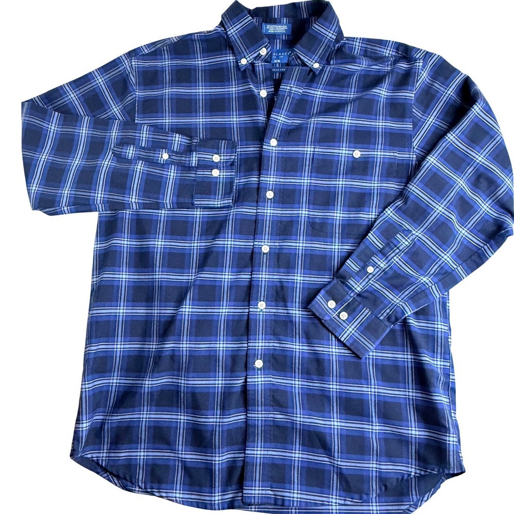 Towncraft‎ Mens Blue Plaid Long Sleeve Button Down Shirt Wrinkle Free Medium